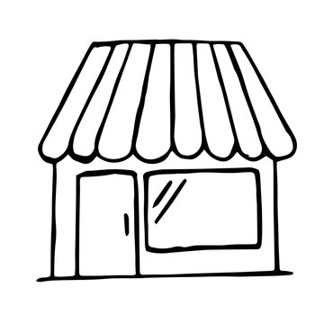 Hand drawn shop icon isolated, vector doodle element
