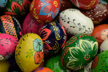 Colorful wooden Easter eggs arrangement