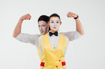 two funny mimes isolated on white background
