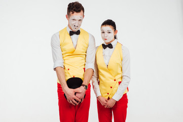  two funny mimes isolated on white background