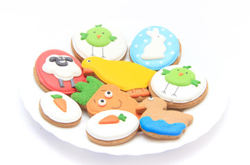 Close up of easter cookies isolated over white background.