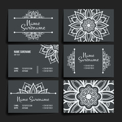 Fototapeta premium Set of vector design templates. Business card with floral circle ornament. Mandala style.