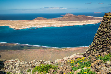 View of Graciosa Island from Mirador del Rio, Lanzarote Island,