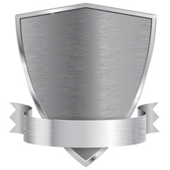 Metal shield with ribbon.