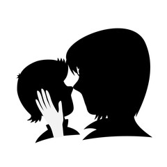 Silhouette of a caring mother caresses her son's head (isolated on white).