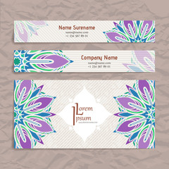 Set of vector design templates. Business card with floral circle ornament. Mandala style.