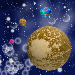 Fototapeta premium Illustration of different planets in outer space closeup