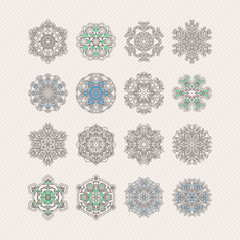 Set of ornate vector mandala symbols. Gothic lace tattoo. Celtic weave with sharp corners. 