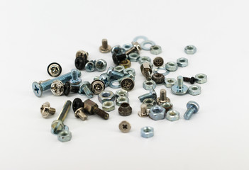 Nuts and bolts isolated on white background