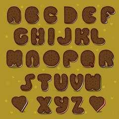 Chocolate Cookies Vector Alphabet. Vintage style