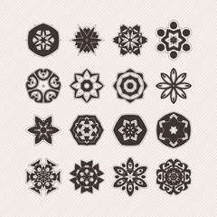 Set of ornate vector mandala symbols. Gothic lace tattoo. Celtic weave with sharp corners. 