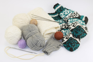 knitting, tools and accessory on a white background