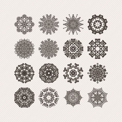 Set of ornate vector mandala symbols. Gothic lace tattoo. Celtic weave with sharp corners. 
