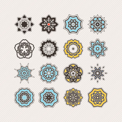 Set of ornate vector mandala symbols. Gothic lace tattoo. Celtic weave with sharp corners. 