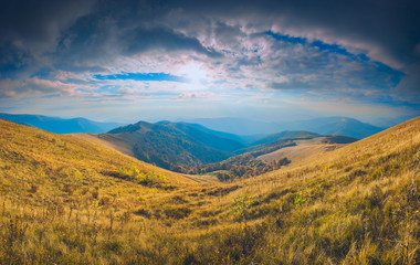 Colorful sunset in a Carpathian mountains