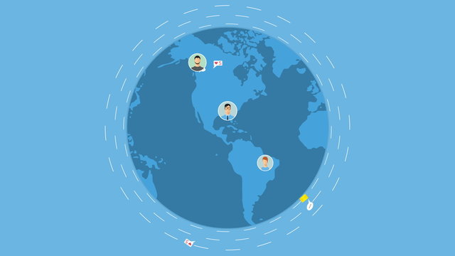 Social network concept animation.  Around Earth flying email messages, "Likes" and speeches. People communicate.