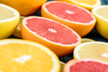 Obraz na płótnie Canvas Orange, Grapefruit And Lemon Citrus Fruit Slices