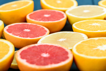 Fototapeta na wymiar Orange, Grapefruit And Lemon Citrus Fruit Slices