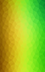 Multicolor green, yellow, orange polygonal design pattern, which consist of triangles and gradient in origami style.