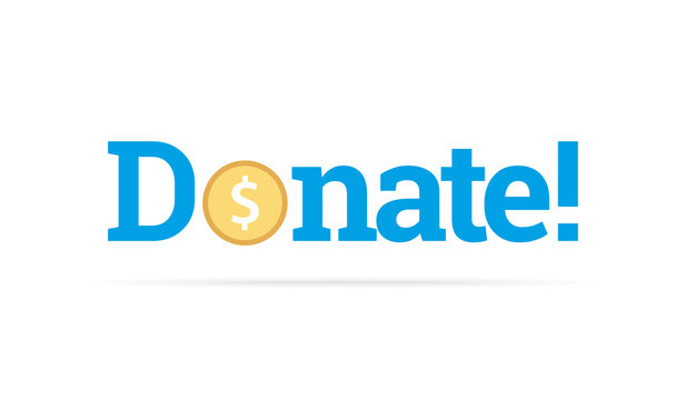Donation button. Creative donation sign with dollar coin.