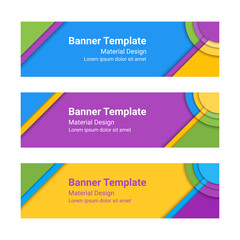 Fototapeta premium Material design banners. Set of modern colorful horizontal vector banners, page headers. Can be used as a trendy business template or in a web design. Vector illustration.