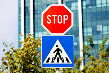 Stop and pedestrian signs