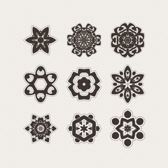 Set of ornate vector mandala symbols. Gothic lace tattoo. Celtic weave with sharp corners. 