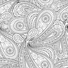 Doodle black and white abstract hand-drawn background. Paisley  seamless pattern.