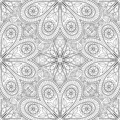 Abstract vector decorative ethnic mandala black and white seamless pattern.