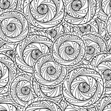 Doodle black and white abstract hand-drawn background. Wavy seamless pattern.
