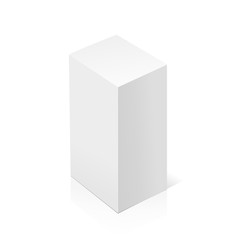 White realistic 3D box. Object isolated on white background. Template vector illustration for trade, stand or packaging design. Rectangle