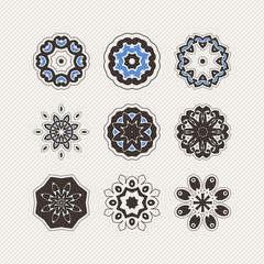 Set of ornate vector mandala symbols. Gothic lace tattoo. Celtic weave with sharp corners. 