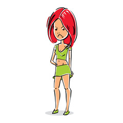Facial expression of a red-haired girl, sexy female vector cartoon