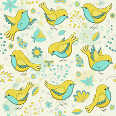 Vector seamless floral pattern with birds