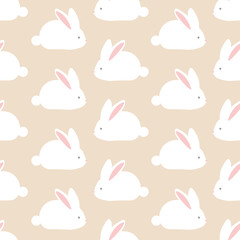 Seamless pattern with cute white rabbits
