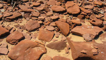 Red Sandstone Rocks on the beach at Cavendish Prince Edward Island Canada