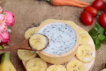 Chia seeds with milk and banana delicious.