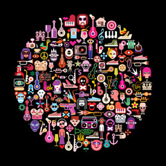 Vector art collage on black