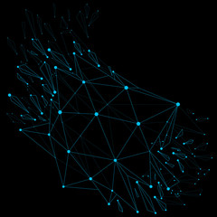 Vector wireframe luminescent shine object with blue connected dots