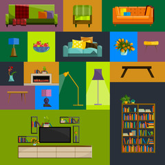 Vector collection of modern flat furniture icon set. 