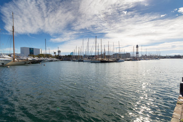Fototapeta na wymiar Port and quay in Barcelona, Port Vell, Spain, Catalonia