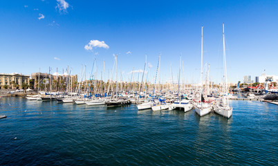 Fototapeta na wymiar Port and quay in Barcelona, Port Vell, Spain, Catalonia