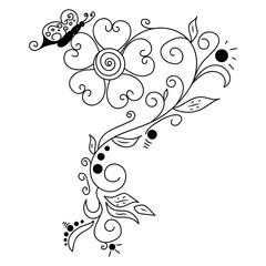Black vector hand drawn doodle flower