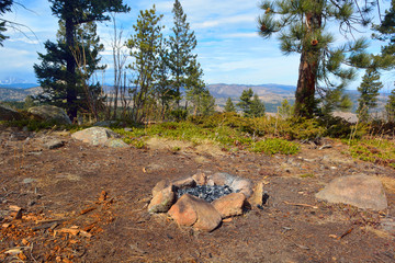Camp Fire Rock Circle in the Mountains