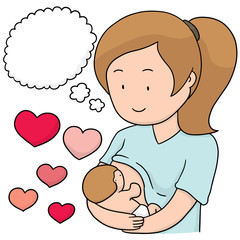 vector set of breast feeding mother and baby
