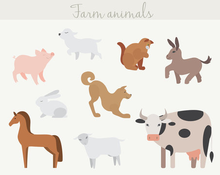 Set of cute cartoon farm animals.