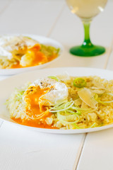 Creamy leek risotto with fresh poached egg