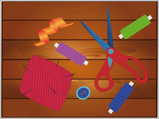 sewing accessories on the boards vector
