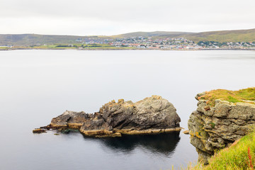 Lerwick View.  Lerwick is the main port in the Shetland Isles, Scotland and is viewed from the Knab.