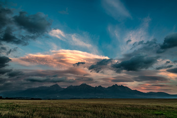 Obraz premium Gorgeous View to the Tatras mountain ridge on sunset